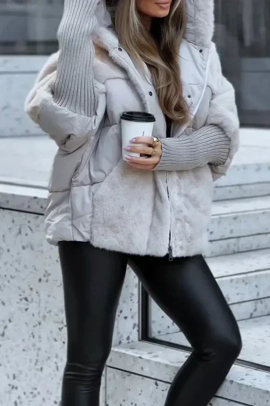 Women's Faux Fur Puffer Jacket – Hooded Oversized Winter Coat