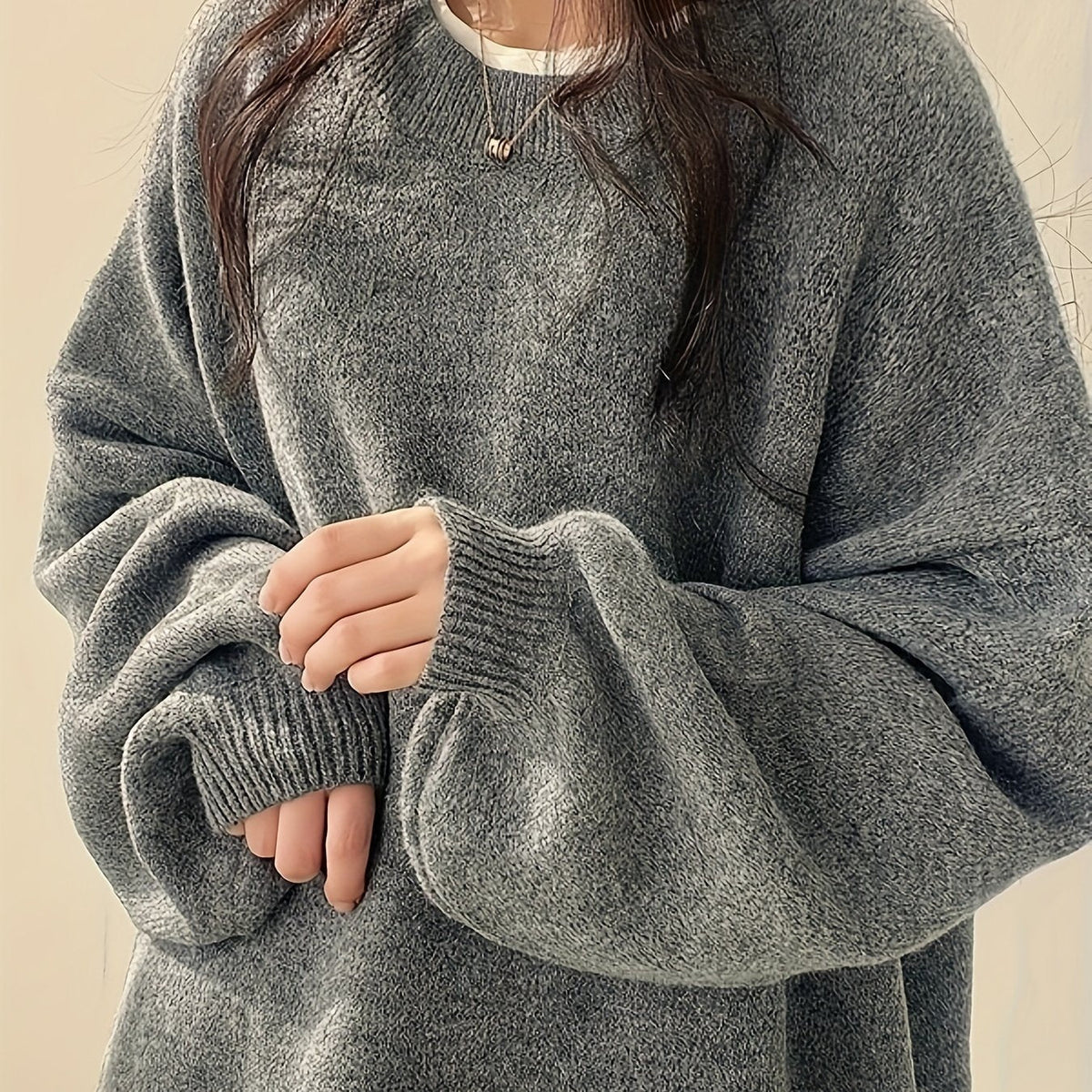 Women's Oversized Balloon Sleeve Jumper – Crew Neck Knit