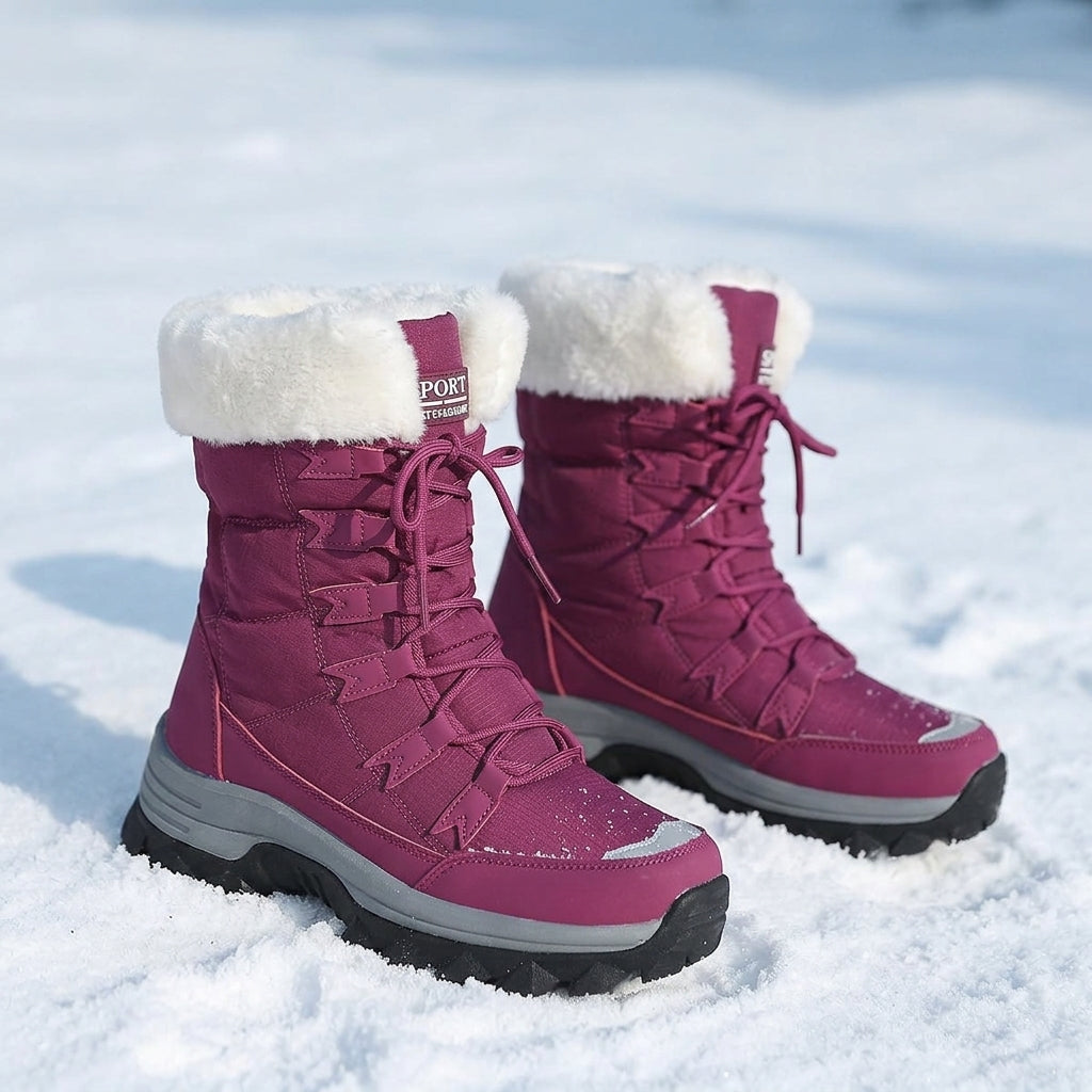 Women's Fur-Lined Winter Boots – Waterproof Lace-Up