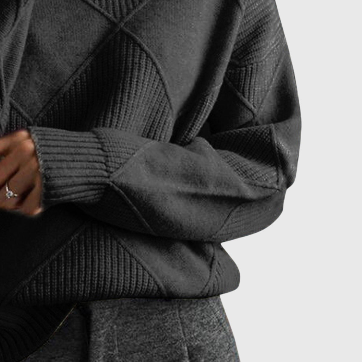 Women's Roll Neck Jumper – Diagonal Seam Oversized Knit