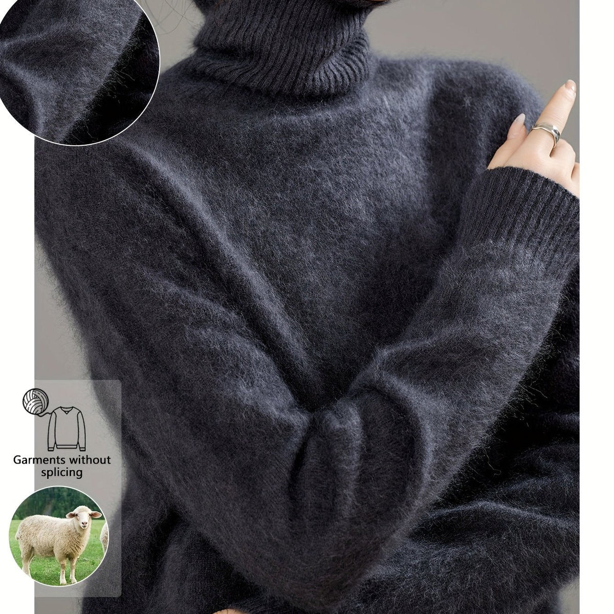Women's Brushed Soft Turtleneck Jumper – Wool Blend Knit