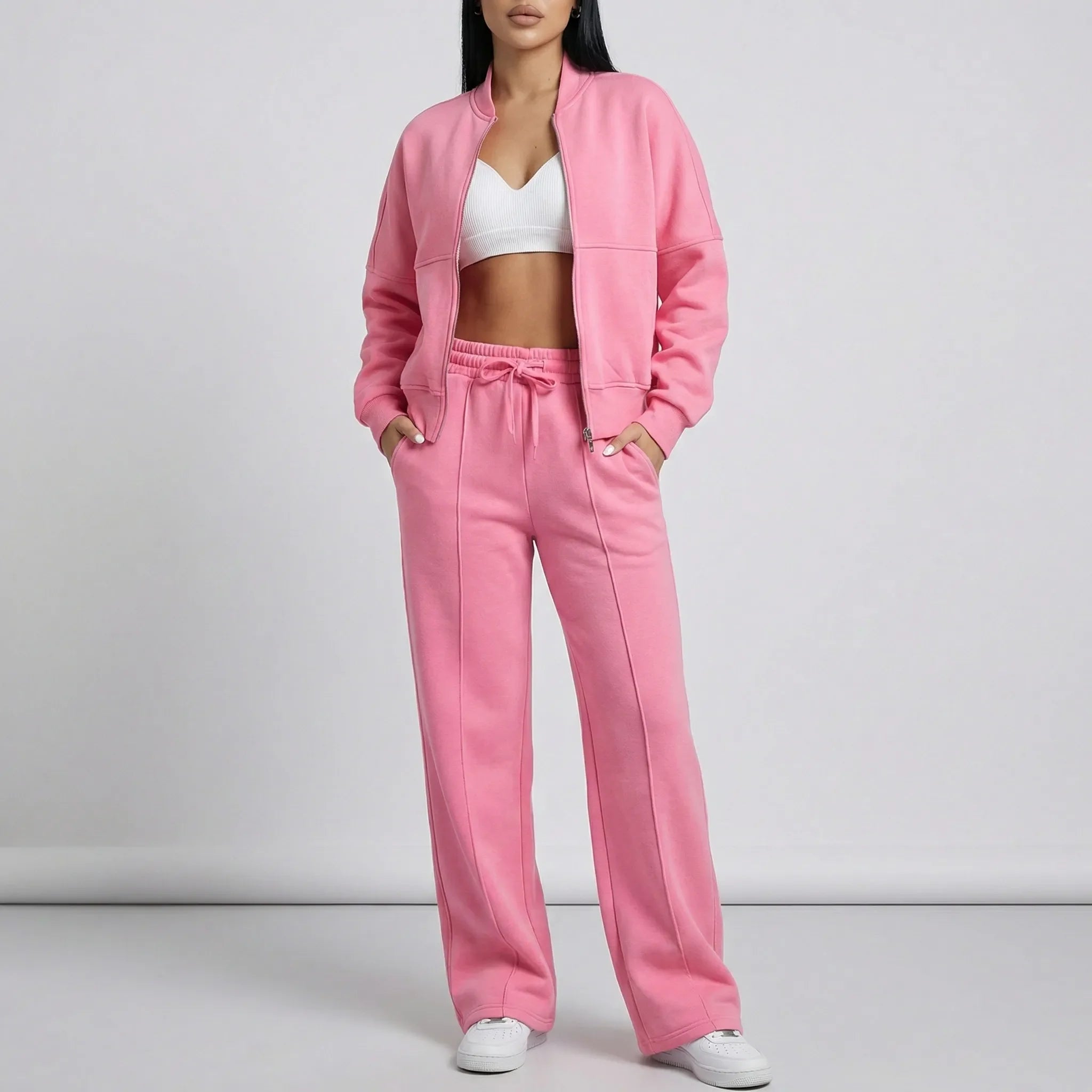 Women's Bomber Jacket & Wide Leg Trousers Co-ord Set