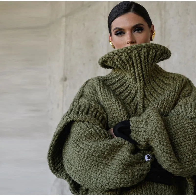 Women's Chunky Knit Turtleneck Jumper – Oversized Roll Neck Sweater