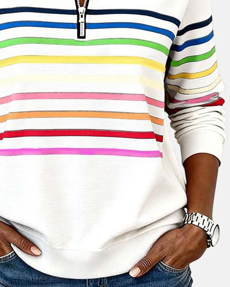 Women's Quarter Zip Jumper – Striped Colour Block Knit
