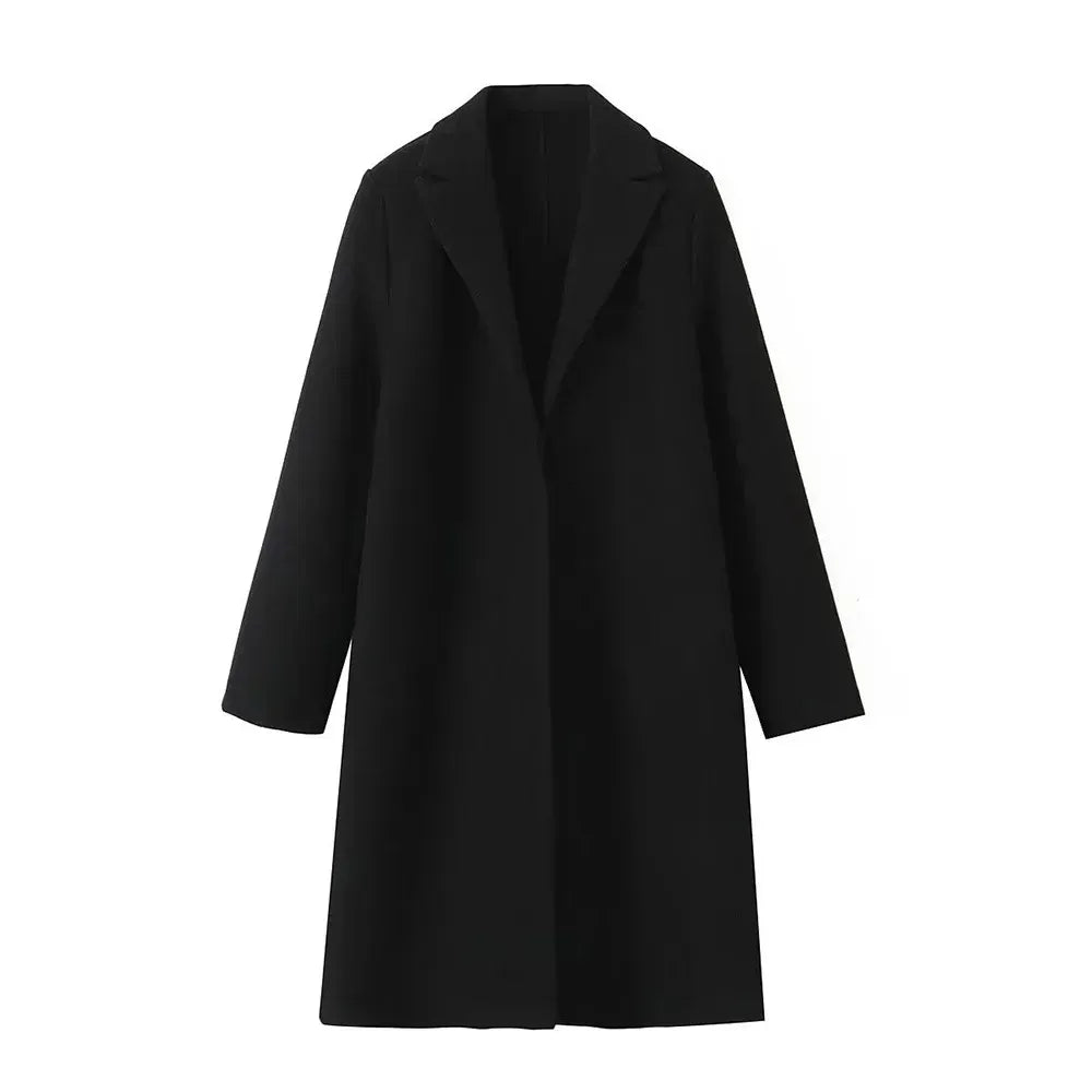 Women's Wool-Blend Longline Coat – Tailored Lapel