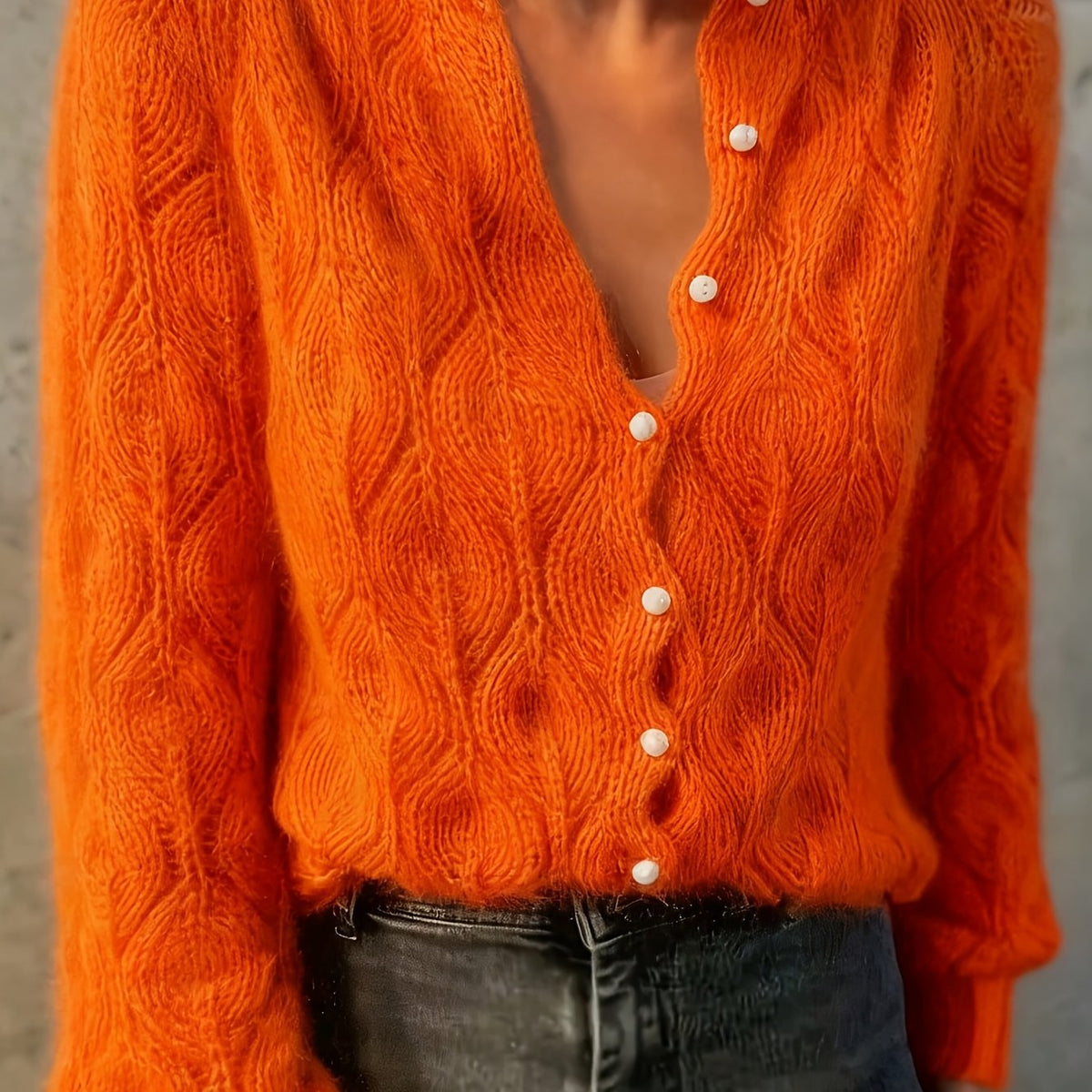 Women's Faux Mink Knit Cardigan – Pearl Button V-Front