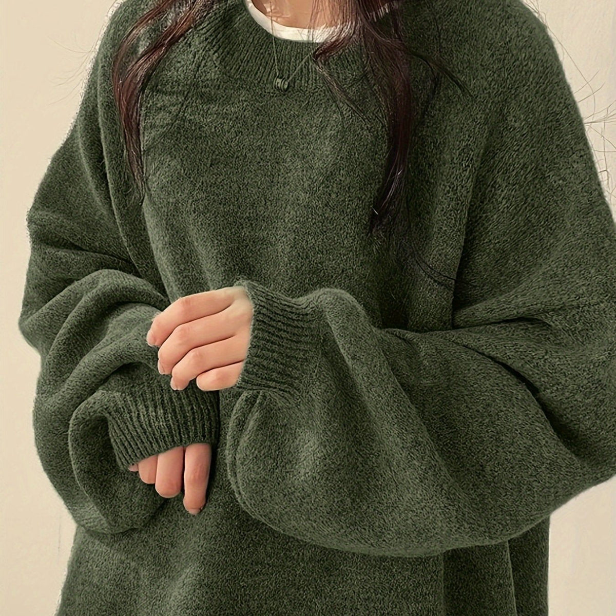 Women's Oversized Balloon Sleeve Jumper – Crew Neck Knit