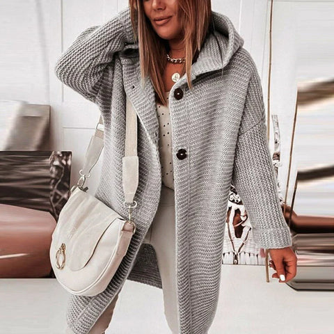 Women's Knitted Hooded Longline Cardigan