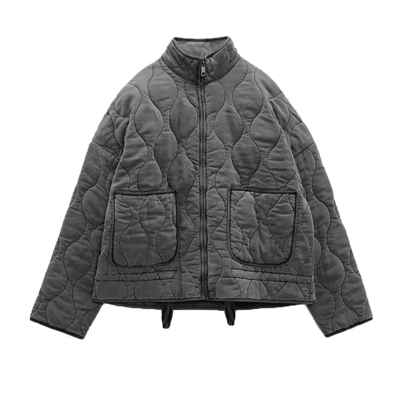 Women's Quilted Puffer Jacket – High Collar Zip Up Coat