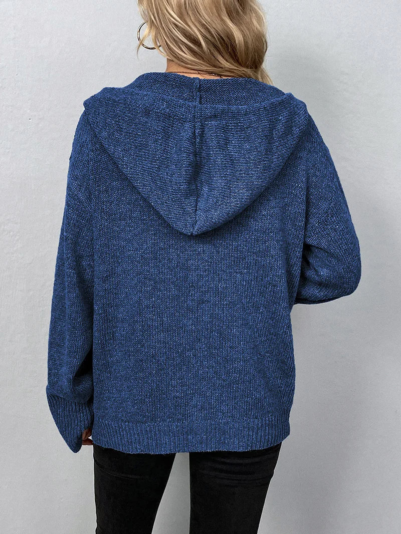 Women's Hooded Knit Cardigan with Button Front