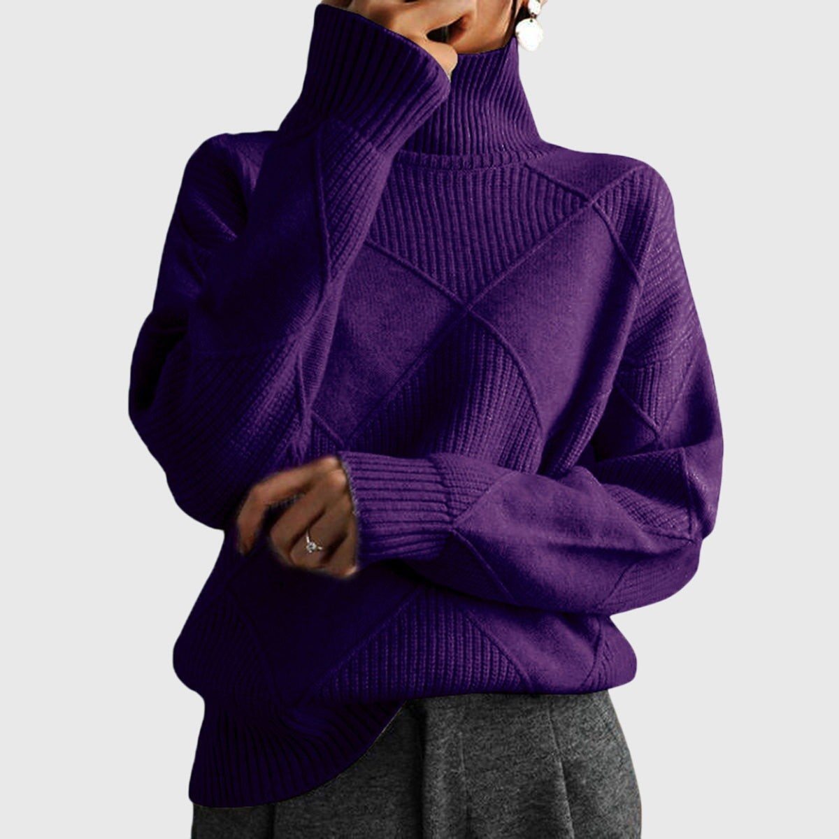 Women's Roll Neck Jumper – Diagonal Seam Oversized Knit