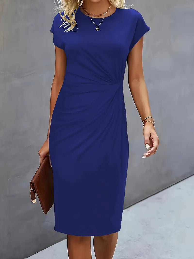 Women's Ruched Midi Dress – Twist-Front Bodycon Dress