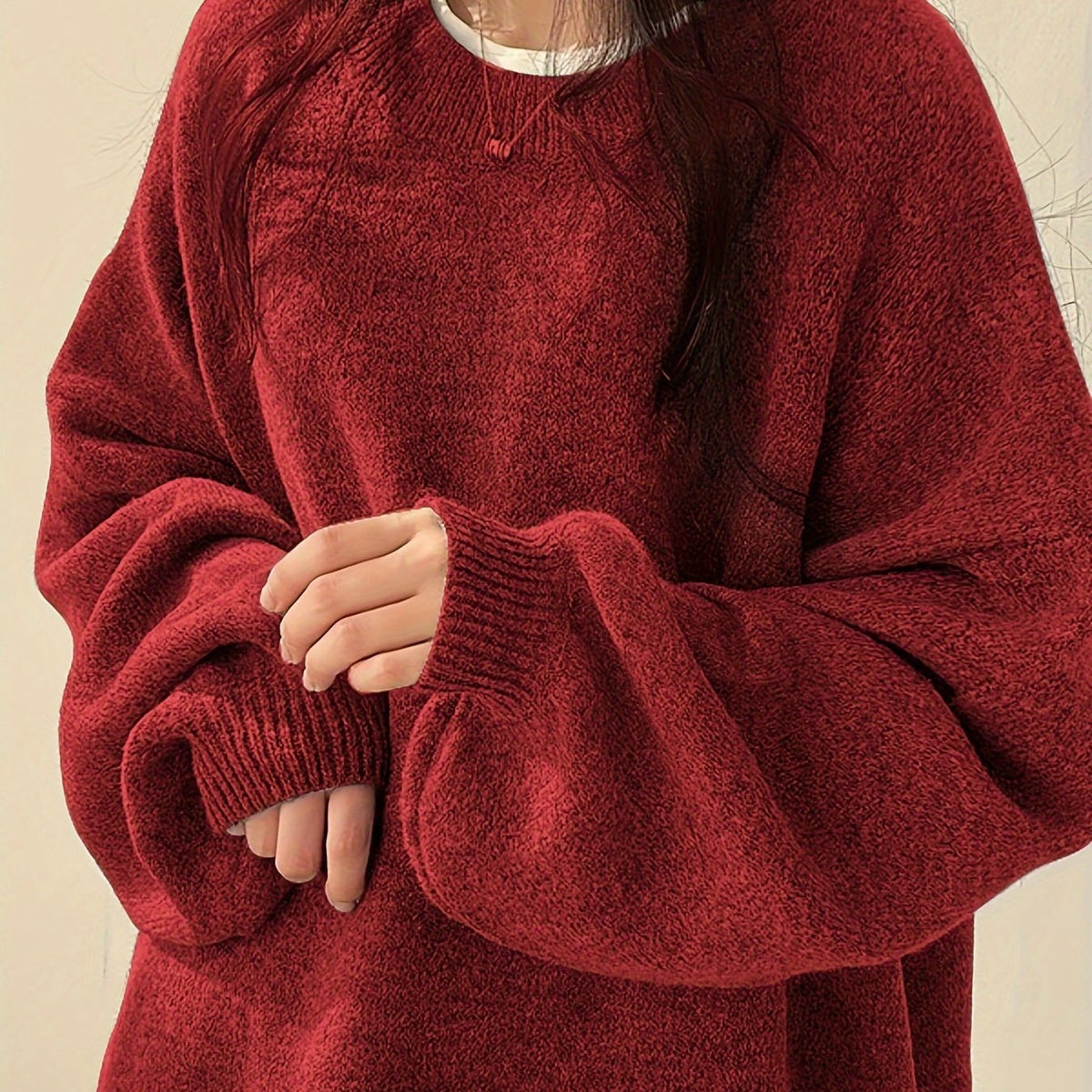 Women's Oversized Balloon Sleeve Jumper – Crew Neck Knit