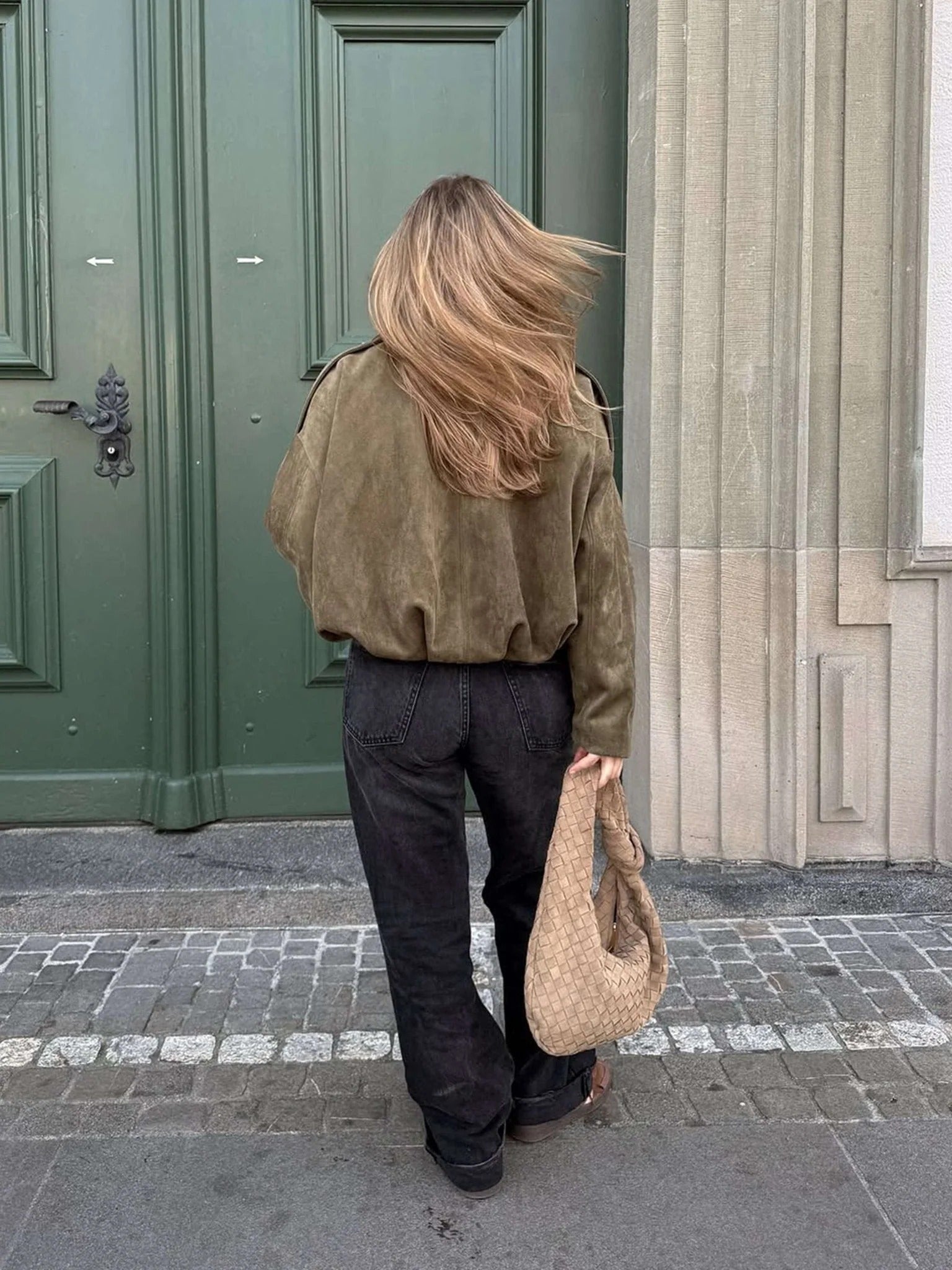 Women's Faux Suede Bomber Jacket – Collar Cropped Zip Jacket