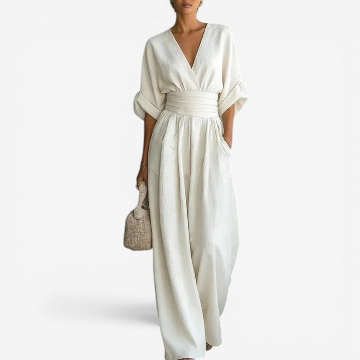 Women's Wide Leg Jumpsuit – V-Neck Belted Occasion