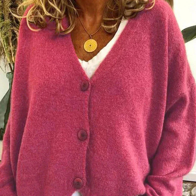 Women's Knitted Cardigan – V-Neck Button-Up – Pink