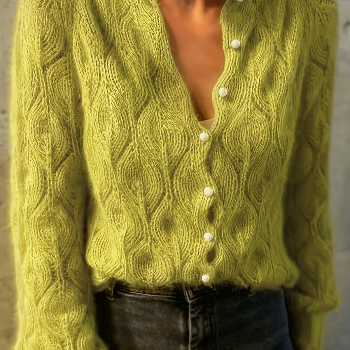 Women's Faux Mink Knit Cardigan – Pearl Button V-Front