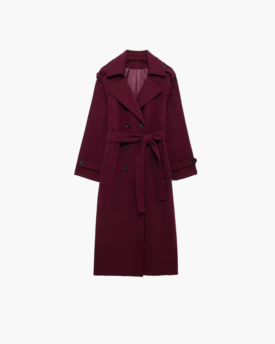 Women's Wool Trench Coat – Belted Winter Coat – Burgundy
