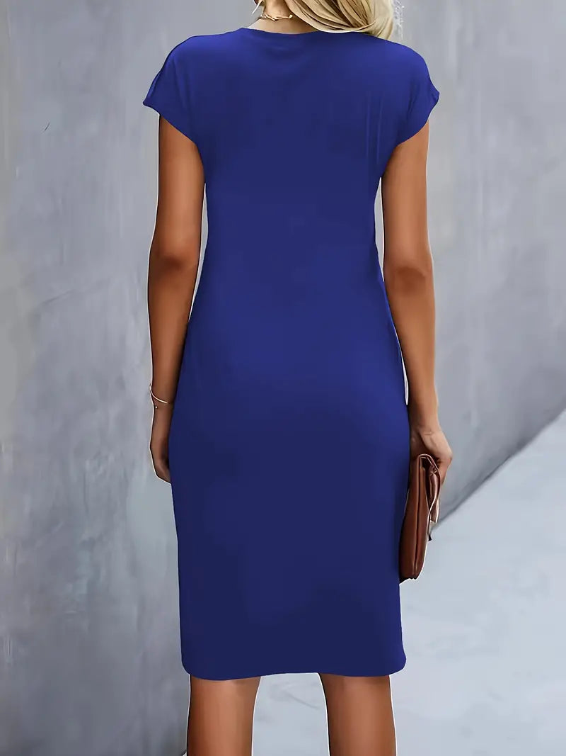 Women's Ruched Midi Dress – Twist-Front Bodycon Dress