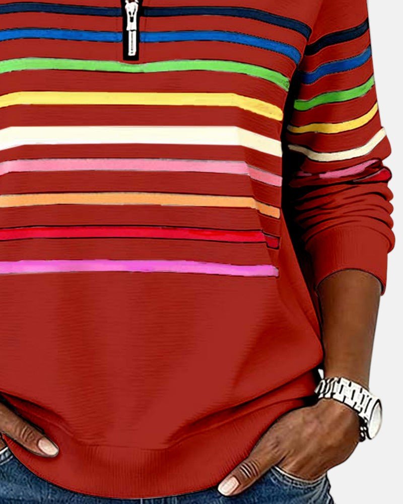 Women's Quarter Zip Jumper – Striped Colour Block Knit