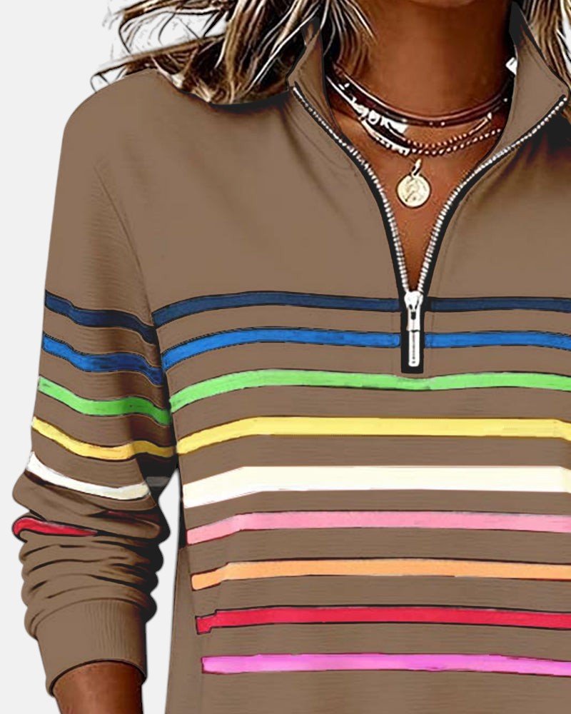 Women's Quarter Zip Jumper – Striped Colour Block Knit