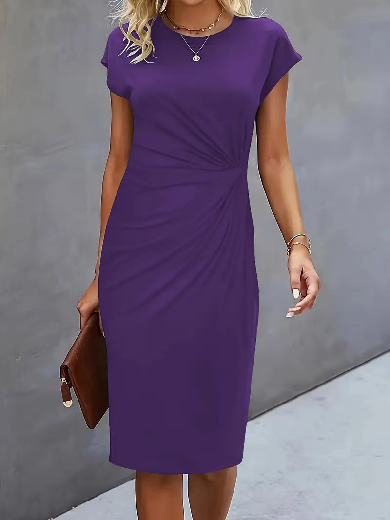 Women's Ruched Midi Dress – Twist-Front Bodycon Dress