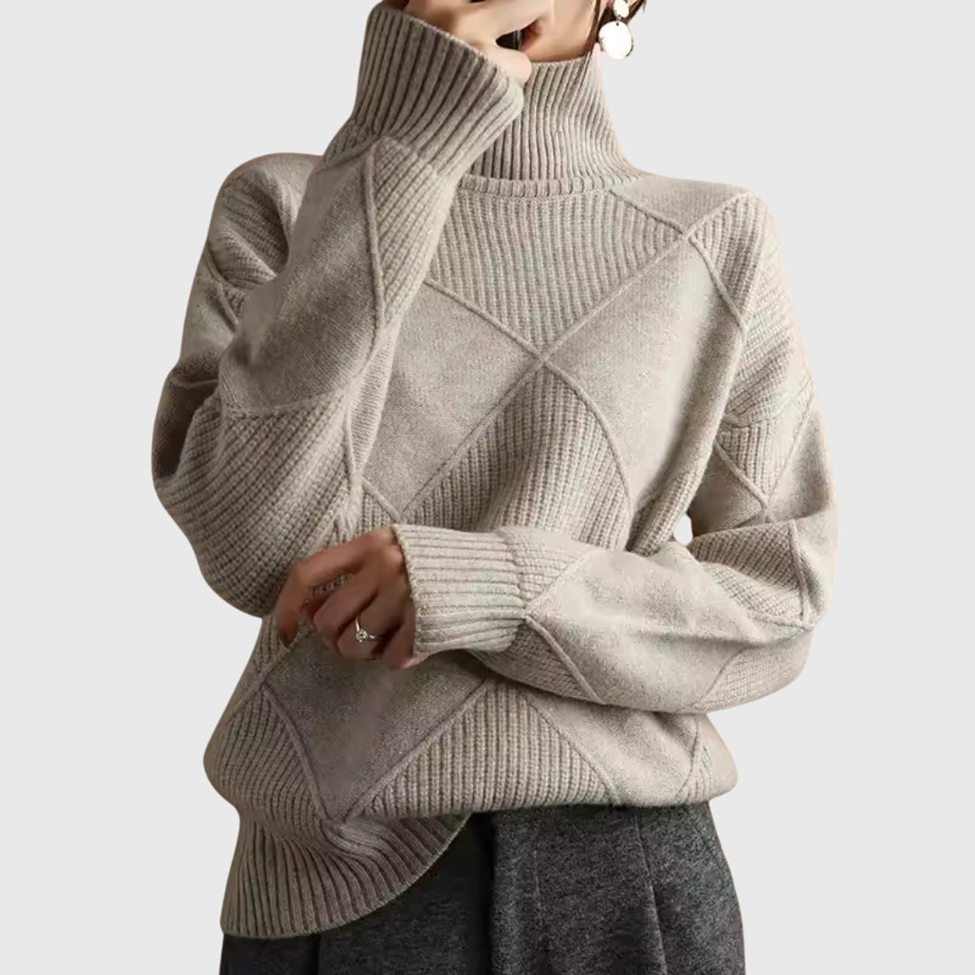 Women's Roll Neck Jumper – Diagonal Seam Oversized Knit