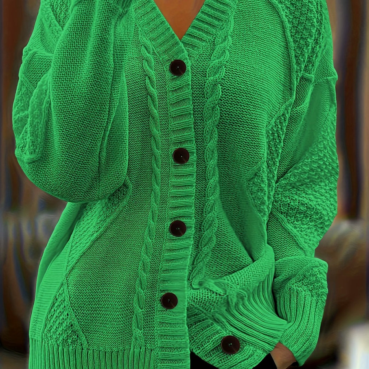 Women's Cable Knit Button-Front Cardigan Oversized Textured