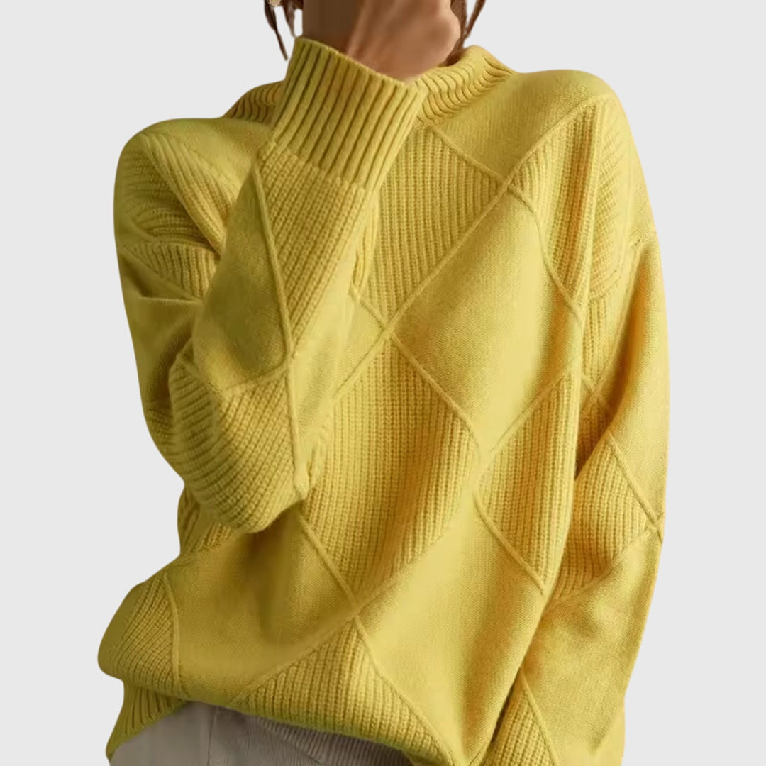 Women's Roll Neck Jumper – Diagonal Seam Oversized Knit