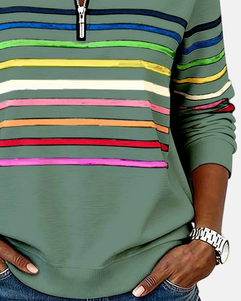 Women's Quarter Zip Jumper – Striped Colour Block Knit