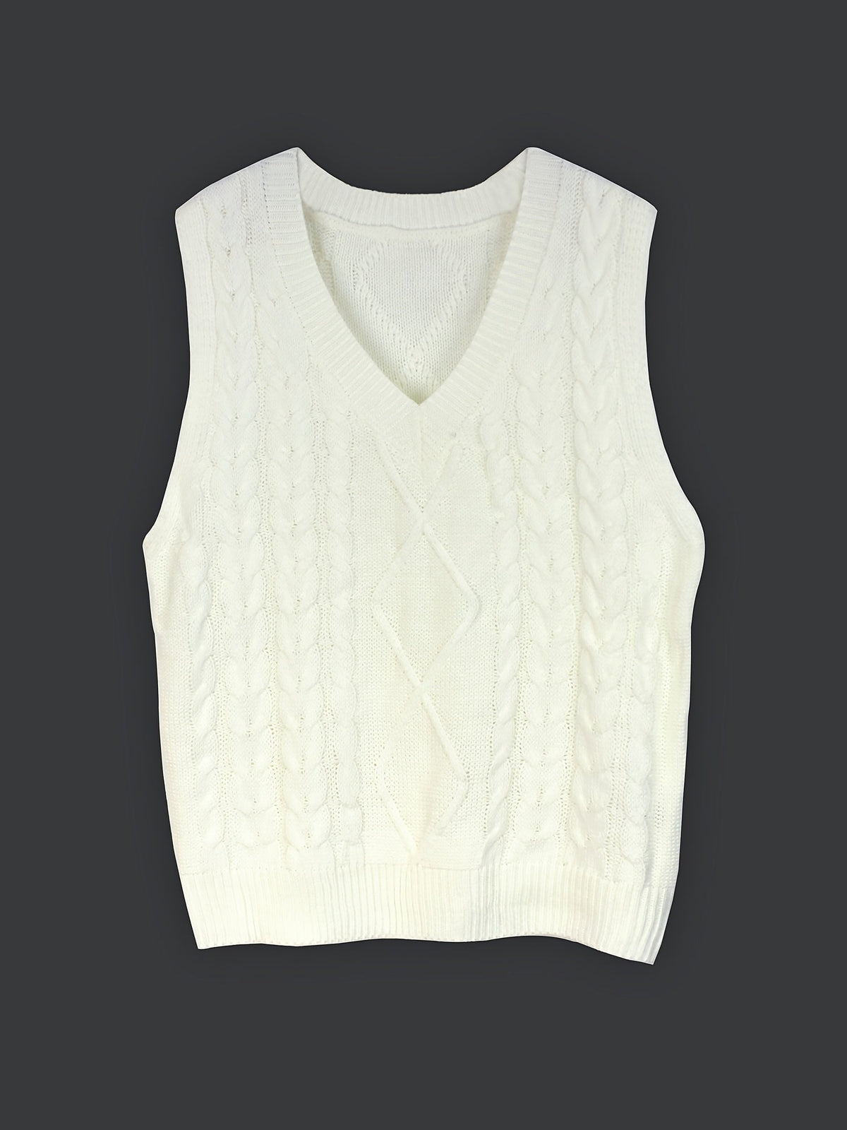 Women's Cable Knit V-Neck Jumper Vest, Preppy Layering Piece