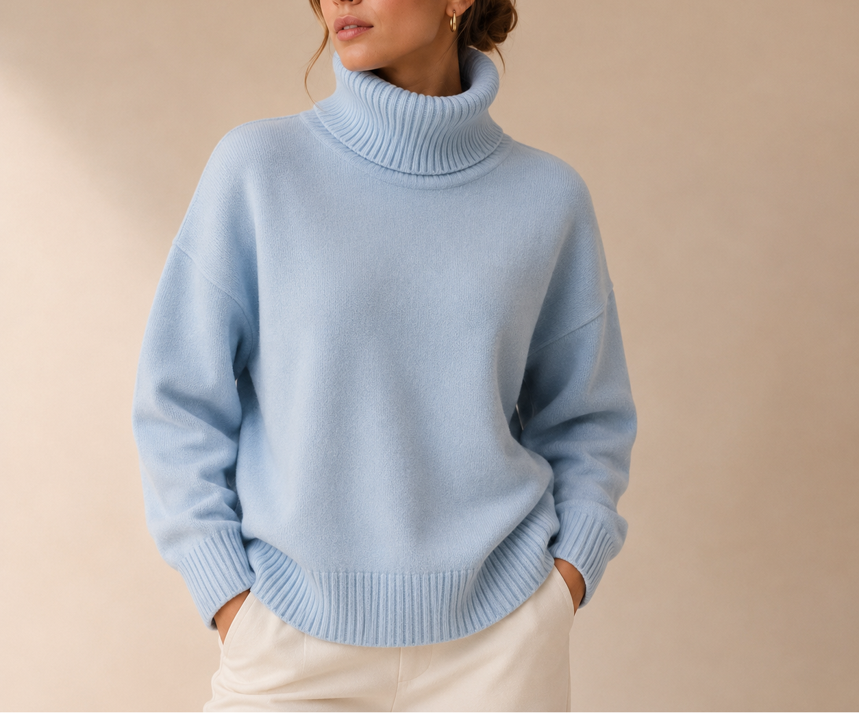 Women's Oversized Turtleneck Jumper – Knitted Top