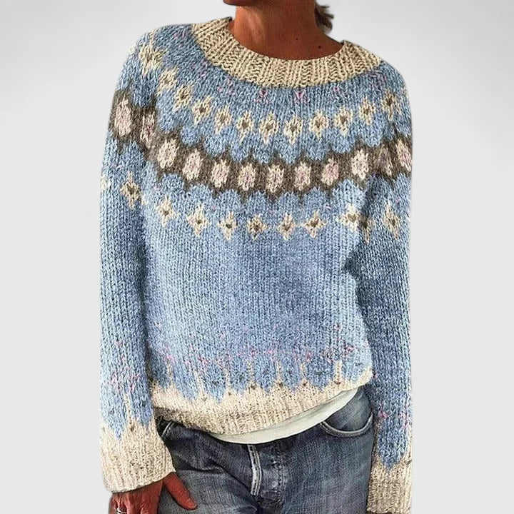 Women's Fair Isle Fuzzy Knit Crew Neck Jumper
