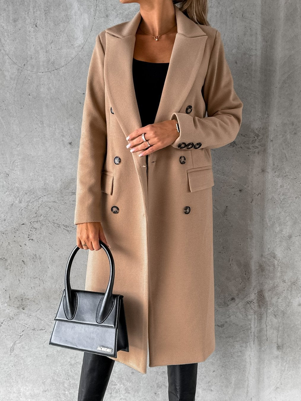Women's Wool-Blend Longline Coat – Double-Breasted