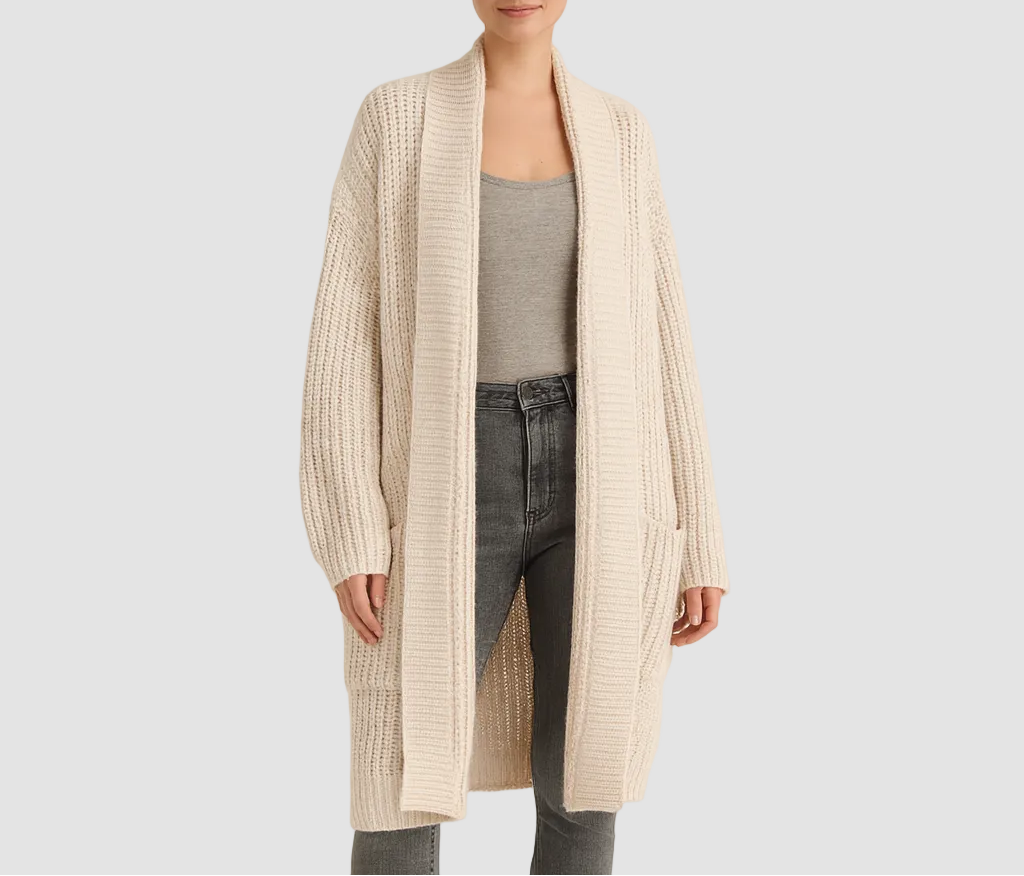 Women's Chunky Knit Longline Cardigan – Open Front with Pockets