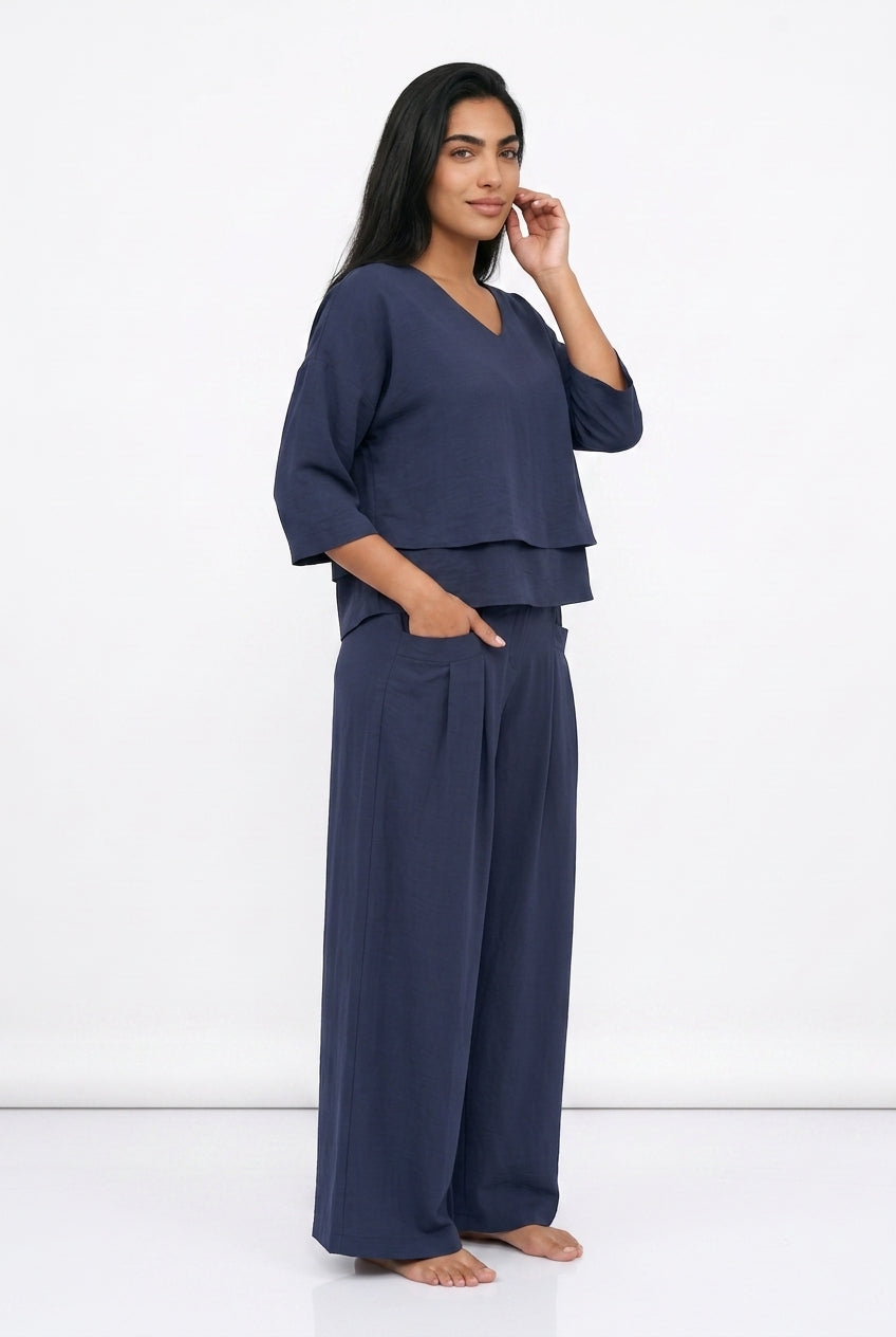 Women's Oversized Co Ord Set – Long Sleeve Top & Wide Leg Trousers