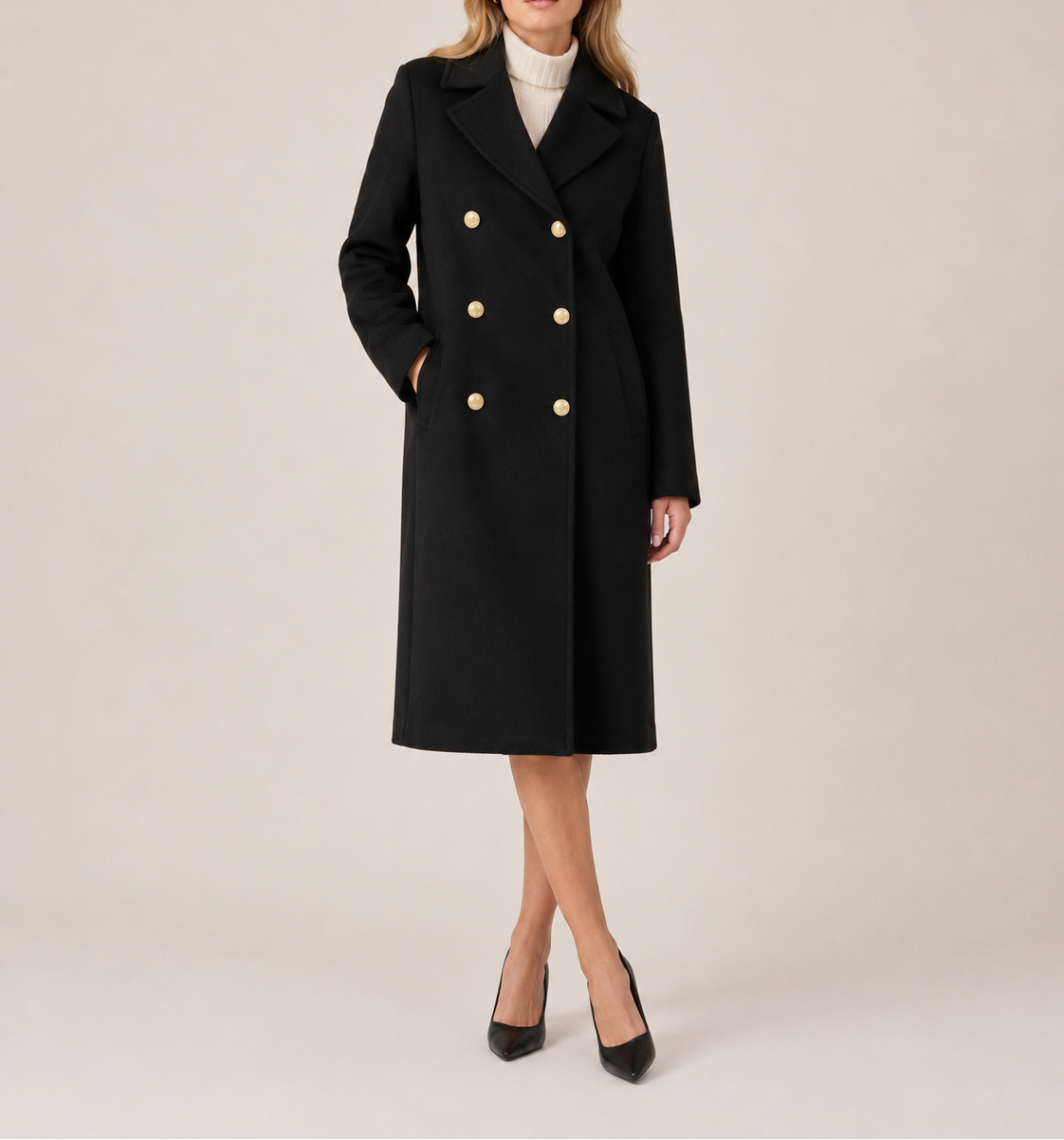 Women's Double-Breasted Wool-Look Coat – Tailored Midi