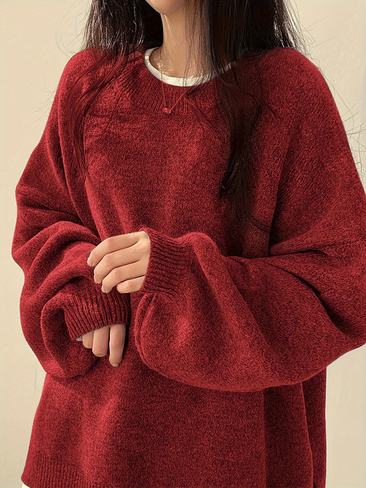 Women's Oversized Balloon Sleeve Jumper – Crew Neck Knit