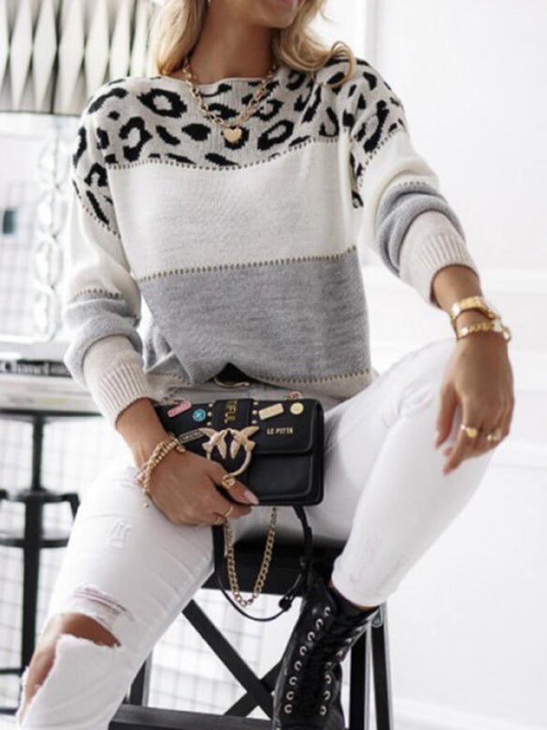 Women's Leopard Colour-Block Knit Jumper