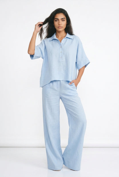 Women's Linen-Look Co-ord Set – Oversized Top & Wide Leg Trousers