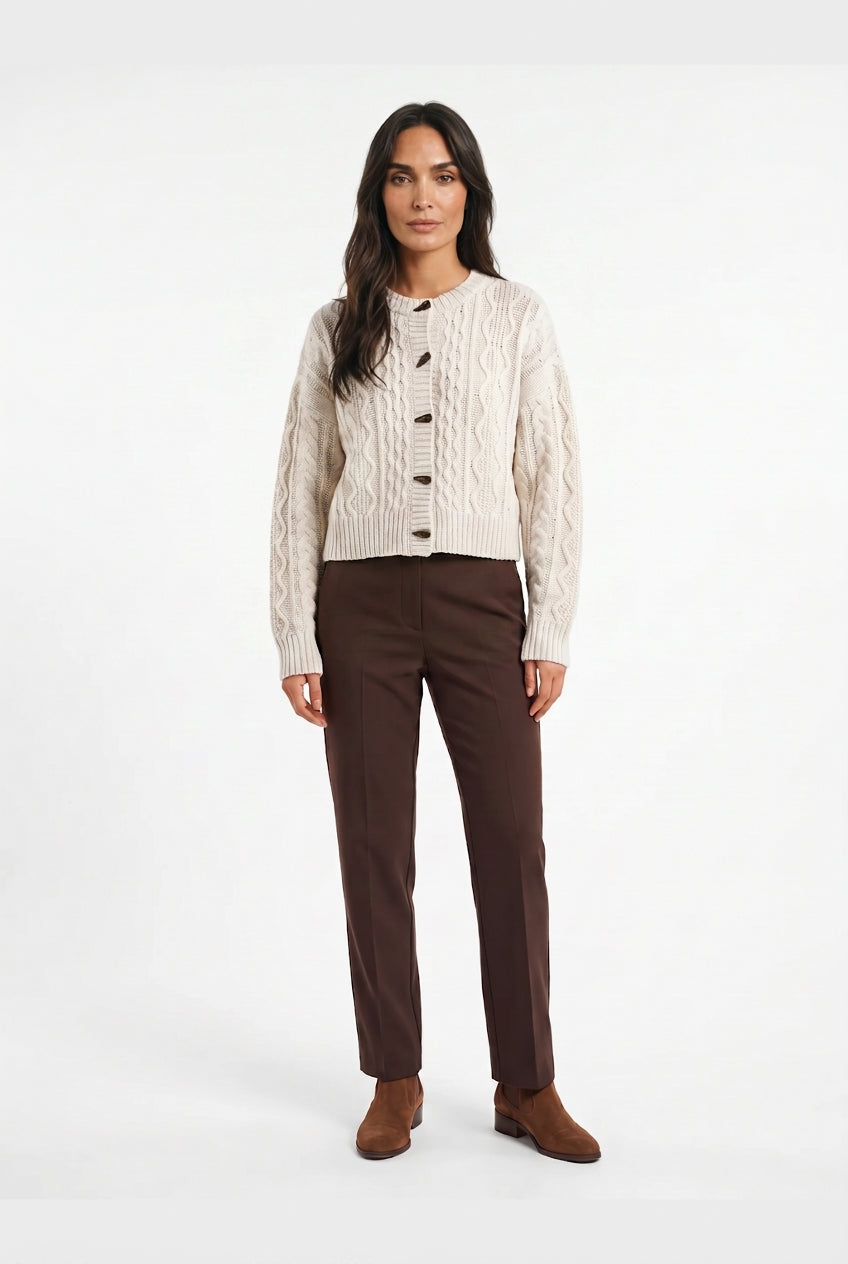Women's Cable Knit Cropped Cardigan – Button Front Winter Knitwear