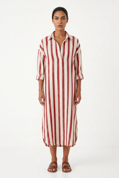 Women's Long Sleeve Maxi Dress – Striped Shirt Dress