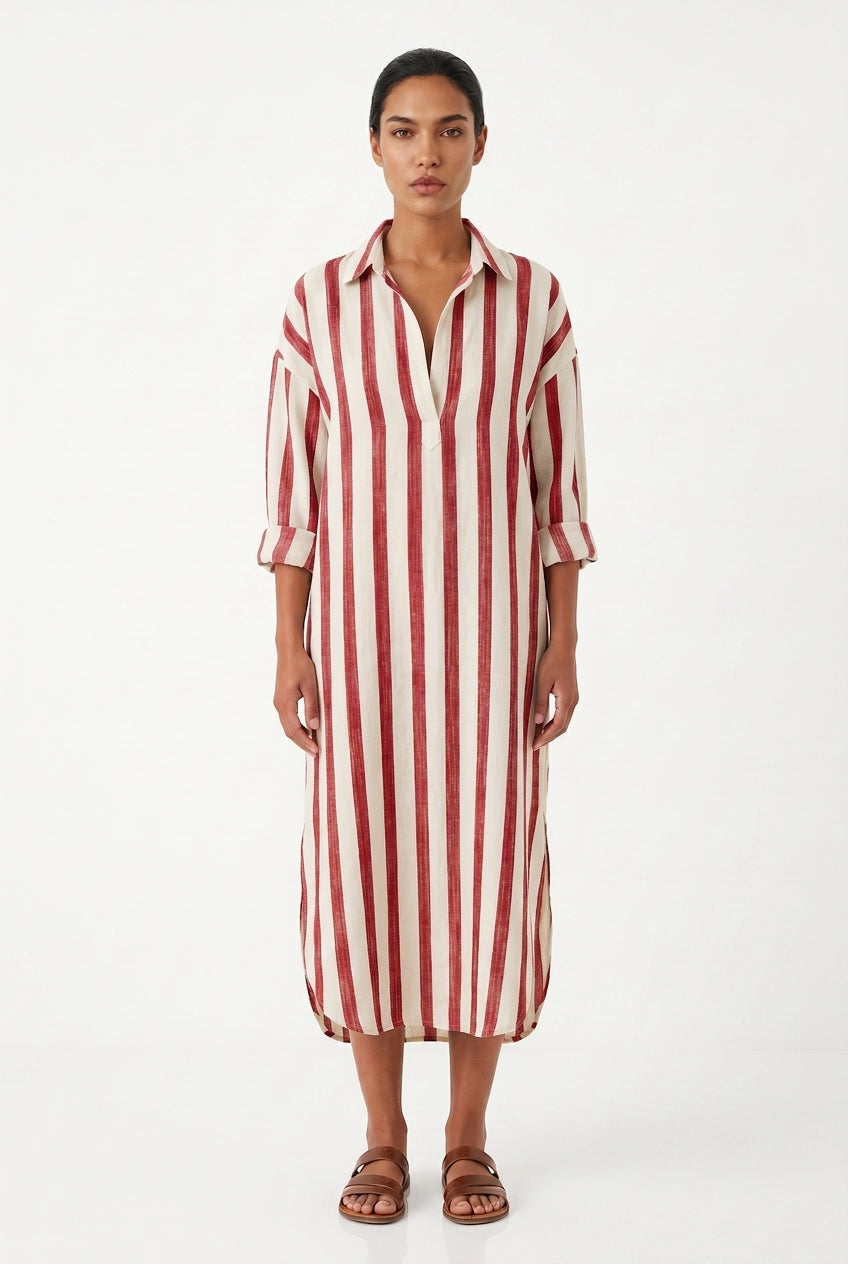Women's Long Sleeve Maxi Dress – Striped Shirt Dress