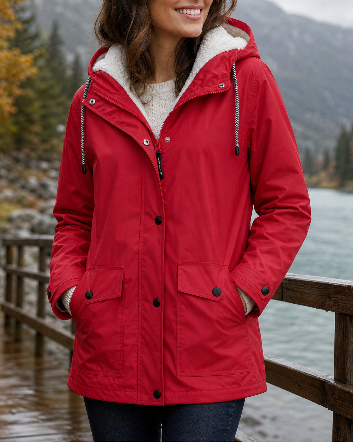 Women's Fleece-Lined Hooded Jacket – Waterproof Windproof Coat