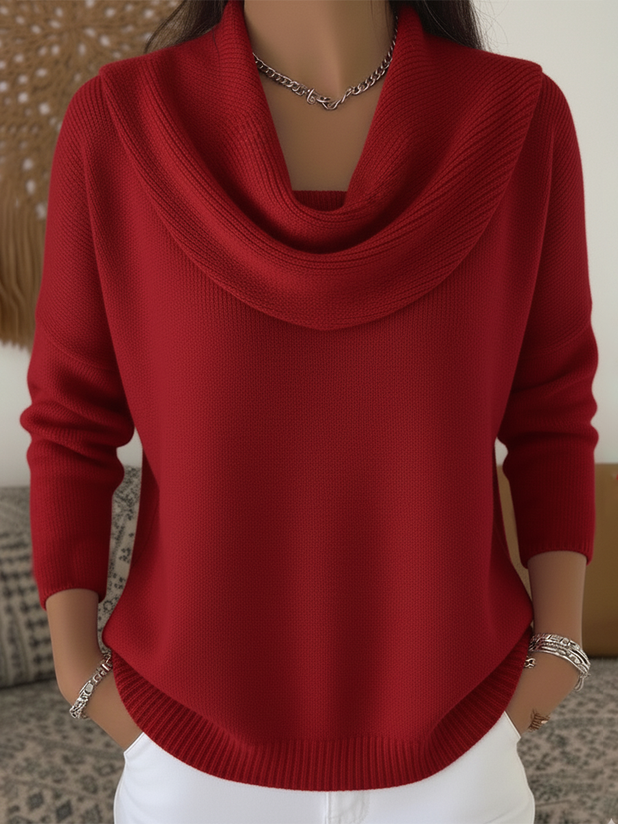 Women's Cowl Neck Knit Jumper – Long Sleeve Pullover Top