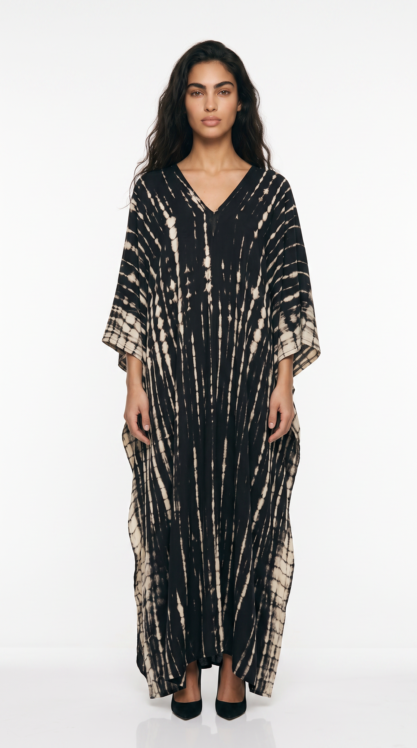 Women's Tie-Dye Kaftan Maxi Dress - Loose Fit, V-Neck Modest Cover-Up