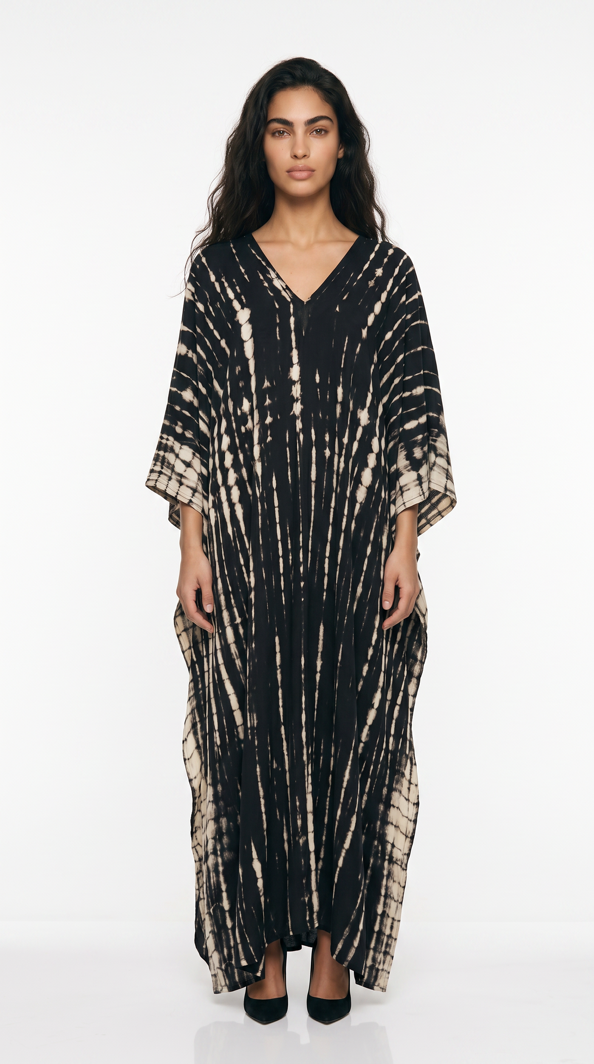 Women's Tie-Dye Kaftan Maxi Dress - Loose Fit, V-Neck Modest Cover-Up