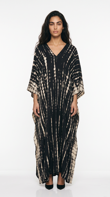 Women's Tie-Dye Kaftan Maxi Dress - Loose Fit, V-Neck Modest Cover-Up