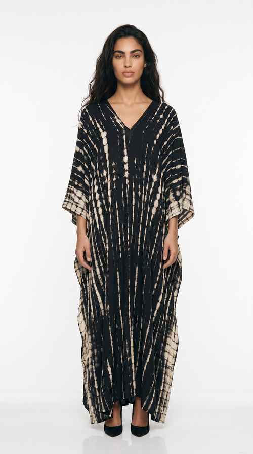 Women's Tie-Dye Kaftan Maxi Dress - Loose Fit, V-Neck Modest Cover-Up
