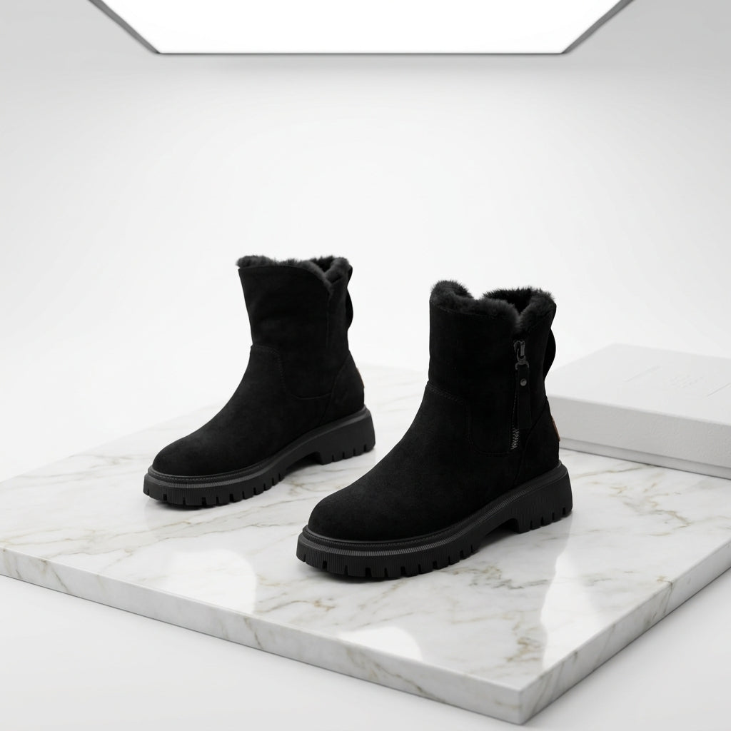 Women's Faux Fur-Lined Ankle Boots – Chunky Sole Winter Boots